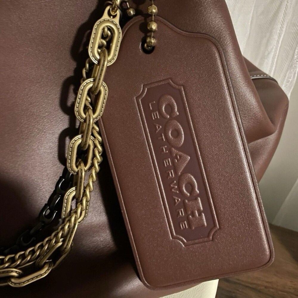 COACH XL Oversize Brown Hangtag Purse Charm Leather